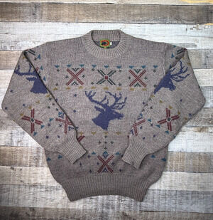 Boston Traders Wool Ski Sweater Mens Large Vintage Fair Isle Crewneck Brown